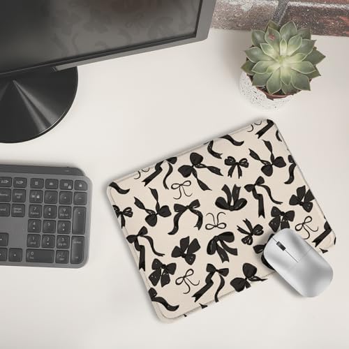 Coquette Black Bow Mouse Pad, Cute Preppy Girly Bow Ribbon Mouse Pads for Wireless Mouse Computers Laptop Desk Accessories, Preppy Girly Office Supplies, 9.5x7.9 Inch - Image 6