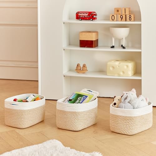 R RUNKA Small Cotton Rope Basket – Storage Bin for Organizing (10.6" x 6.7" x 6.7"), Bathroom Storage Basket for Shelf, Counter & Closet（White & Mixed Camel） - Image 4