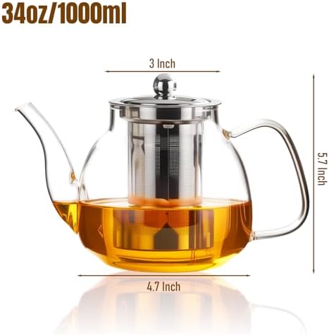 PARACITY Glass Teapot with Infuser, 34 oz Stovetop Tea Kettle, Long Spout - Image 3