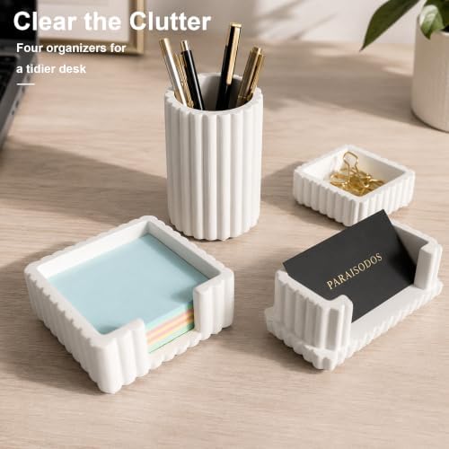 Concrete Desk Organizer Set of 4, Modern Desk Accessories, White - Image 2