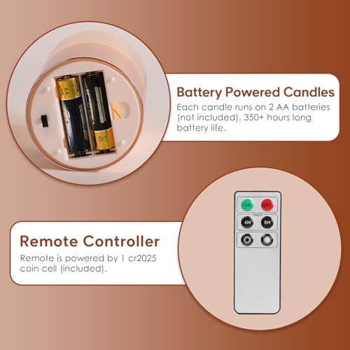 Eywamage Gold Glass Flameless Pillar Candles with Remote, Flickering Fall LED Candles Battery Operated Set of 3 - Image 3