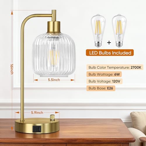 Clear Glass Table Lamps Set of 2, Dimmable Bedside Lamps for Living Room - Image 3