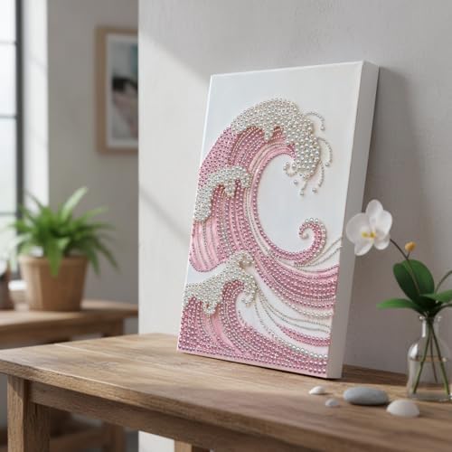 LQCrafK DIY Pearl Art Painting Handcraft Kit for Adults Beginners, Creative Design, Healing Stress-Relieving Home Wall Decoration, with Framed Painting and Tools-Pink Waves - Image 5
