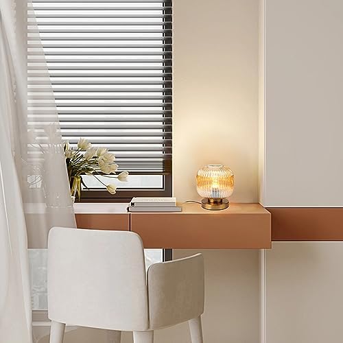 Mid Century Side Table Lamps Gold Desk lamp Amber Glass Small Table lamp Bedside nightstand lamp Globe Table lamp for Bedroom Living Room Office end Table - Image 5