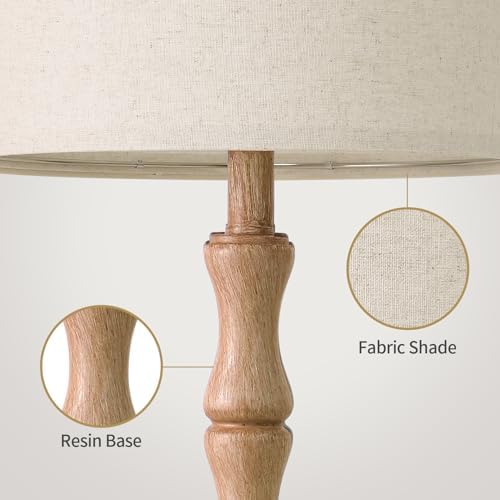 BOBOMOMO 25" Farmhouse Table Lamps Set of 2, Rustic Nightstand Lamps with Wood Grain Resin Base & Linen Shade, Standard Table Lamps for Bedroom, Living Room, Reading Nock & House Décor - Image 4