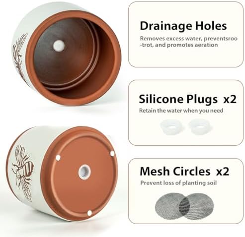Terracotta Pots, 8+6+4 Inch Plant Pots, 3 Pcs with Drainage Holes - Image 3