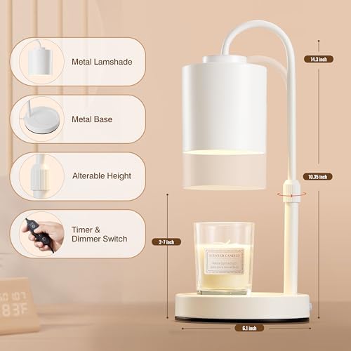 CASTLELIFE Candle Warmer Lamp with Timer & Dimmer, Height Adjustable Electric Wax Melt Warmer for Jar Candles, Gifts for Mom Home Decor, White - Image 2