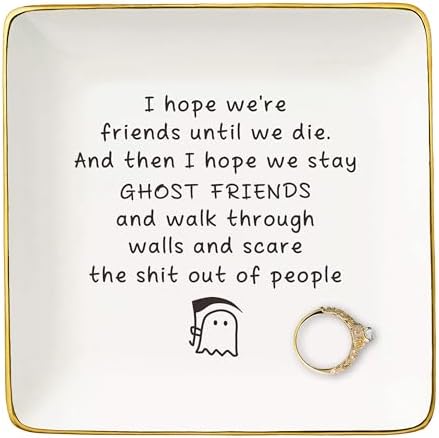 NZY Funny Friendship Gifts for Women,Sister,Humorous Birthday Christmas Gifts for Female Best Friend,BFF,Soul Sister-Ceramic Jewelry Tray Trinket Holder Ring Dish-I Hope We're Friends Until We Die by NZY