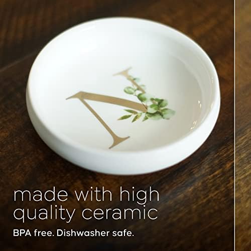 Cedar and Ink Ring Dish with Personalized N in Gold Foil & Greenery, Monogrammed Jewelry Dish, Accessories & Wedding Ring Holder, Dressing Table Tray - Image 3