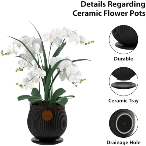 6.3 Inch Black Ceramic Planter with Drainage Hole and Saucer - Image 3