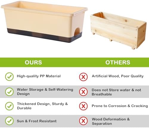 Oliz Window Box Planter 8 Pcs, 17 Inches Rectangle Flower Pots with Drainage Holes & Trays, Vegetable Planters for Windowsill Patio Garden Balcony Home Indoor Outdoor (Barley Yellow, 16 * 7 * 6 inch) - Image 4