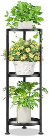 iDavosic.ly 3 Tier Plant Stand Indoor Outdoor, 10 In Wide Metal Tray, Black by iDavosicly