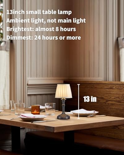 KDG Mottled Silver Cordless Table Lamps Set of 2, Beige Fabric Shade Light - Image 2