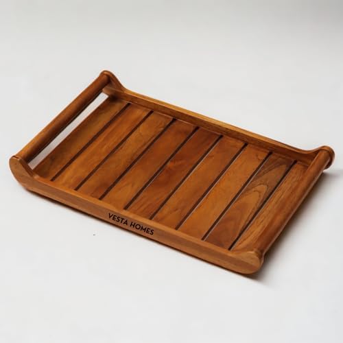 Vesta Homes Extra Large Teak Wood Rectangular Serving Tray for Home/Kitchen/Restaurant/Office Organizer/Dining Table|Premium Wooden Trays|45.5X30.5X5.7 Cm|Handmade in India by VESTAHOMES