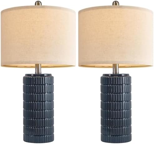 PoKat 23" Blue Table Lamps, Farmhouse Bedside Lamps for Bedroom Set of 2, Ceramic End Table Lamps for Living Room, Traditional Nightstand Desk Lamps, Medium - Image 7