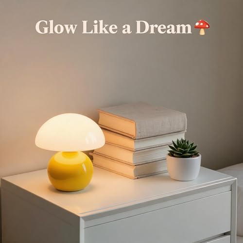 Cute Mushroom Table Lamp, Mid Century Modern Decor, Cozy Oasis Lighting, Unique Bedside Nightstand Lamp for Bedroom Living Room Office, Ideal for Home Decor Lovers, Kids & Adults(Yellow) - Image 3