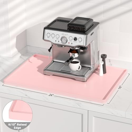 Rnivvi Silicone Coffee Mat, 16" x 24" Waterproof Raised Edge Coffee Bar Mats for Espresso Machine Station Accessories, Heat Resistant Dish Drying Pad for Kitchen Counter, Rubber Bar Decor Pad, Pink - Image 3