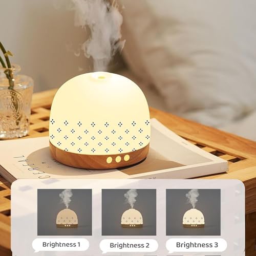 300ml Essential Ceramic Diffuser,Round Aroma Luruxy Porcelain Diffuser Night Light Captivating Exquisite Blue and White Patterned Elegance Nano Water Mist Humidifier - Image 3