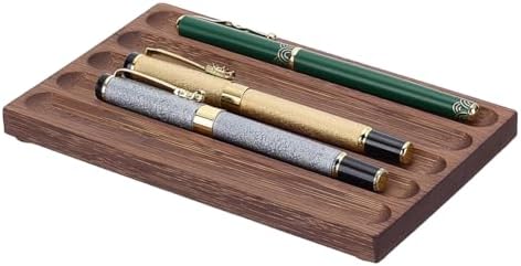 PLIGREAT 5 Grid Wood Pen Tray, Wooden Desk Pen Organizer Holder Minimalist Wave Pencil Rest for Office Stationery Desk Decor Retro Home Bedroom Decoration, 7.1x4.3x0.6inch by PLIGREAT