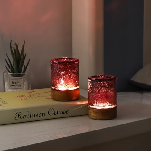 Mini Soft Warm Light Lamp Battery Operated Portable Night Light with Timer, Small Glass Vintage Dim Sleep Nightlights, Battery Powered Wireless Night Lights for Adults (1), Purple, M2-1-2 - Image 5