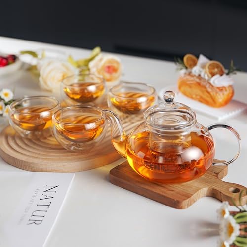 CNGLASS Glass Teapot Set,20oz Clear Tea Pot with 4 Double Wall Teacups,Stovetop Safe Tea Kettle,Blooming Loose Leaf Tea Maker Gift,Microwave Dishwasher Safe - Image 5
