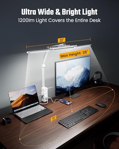 SUPERDANNY LED Desk Lamp Computer Light with Power Strip with Clamp White - Image 4