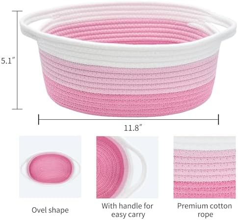ABenkle Small Basket with Handles, Boho Decorative Rope Woven Dog Cat Toy Storage Bin Shelf Storage Organizer, Easter Christmas Gift Basket, 12"x8"x5" - Image 2