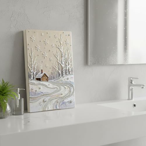 DIY Pearl Painting with Frame, Creative Design, Handmade Stress-Relieving Home Wall Decoration, Includes Frame and Tools-Snow Scene-1 - Image 4