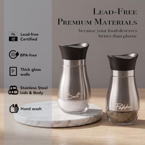 Circleware 68255 Cafe Contempo Elegant Glass Salt and Pepper Shakers Dispenser, Perfect for Himalayan Seasoning Herbs Spices, 4.4 oz, Silver - Image 5