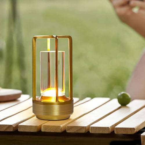 Small Table Lamp, Rechargeable Cordless Battery Operated LED Lamp, 3-Color Temperatures Dimmable Nightstand Lamp for Living Room, Bedroom, Outdoor Battery Powered Portable Touch Lamp (Gold) - Image 2