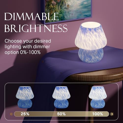 Dawnwake Mushroom Lamp Table Lamp for Bedroom,Small Desk Bedside Lamps for Living Room,Mushroom Decor Cute Mini Modern Mid Century Lamps for Night Stands (Flame Blue) - Image 3