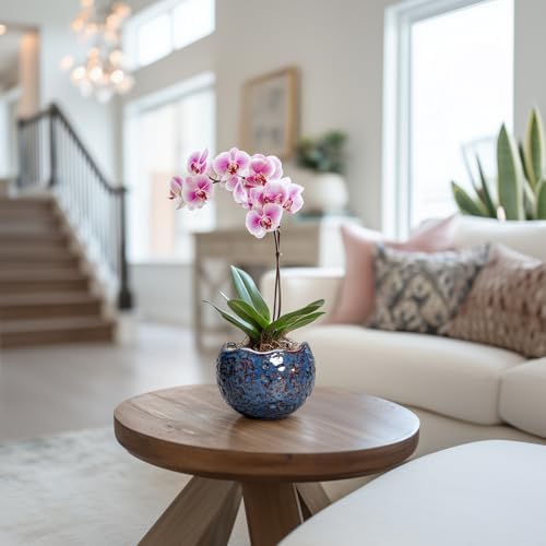 Ceramic Pots for Plants - 4 Inch Plant Pots for Indoor Outdoor, Small Planter with Drainage Hole, Unique Flower Pot, Decorative Modern Round Planter, Office Decor, Home Gifts, Retro Blue - Image 4