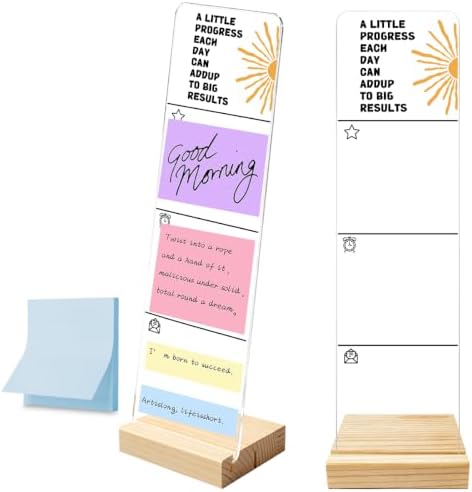 Monitor Memo Board with Removable Wooden Base Acrylic Portable Sticky Note Holder, A Little Progress Each Day Can Add Up to Big Results Acrylic Message Board, Office Desk Set Sticky Notes 100 Sheets by HTBIG