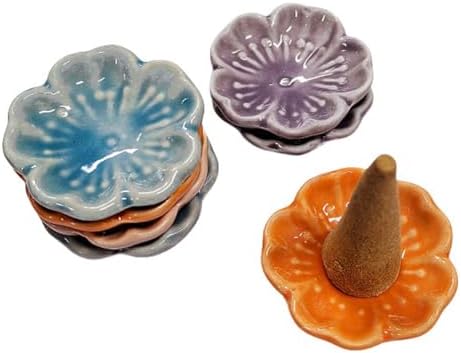 6Pcs Small Ceramics Tower Incense Tray Holder Cherry Blossoms Design Incense Cones Holder Plate Dish Incense Cones Burner Tray Fragrance Accessories for Yoga Room Home Use, Random Color - Image 2