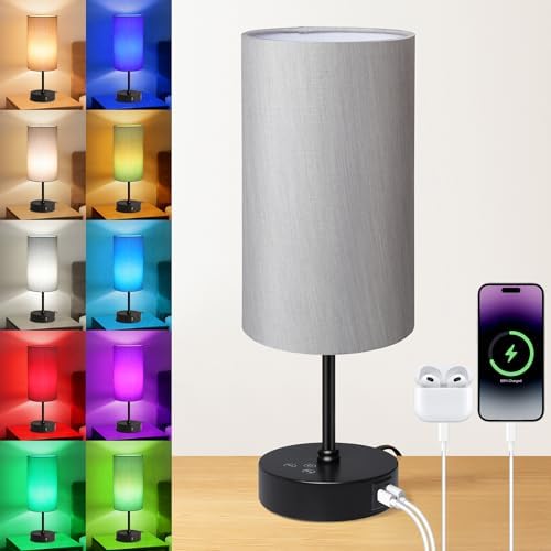 Unicozin 17Inch Table Lamp for Bedroom, Touch Control Bedside Lamp for Reading, 3 CCT & 7 RGB Color Changing, Dimmable Nightstand Lamp for Kids Room Living Room Office, Grey Shade by Unicozin