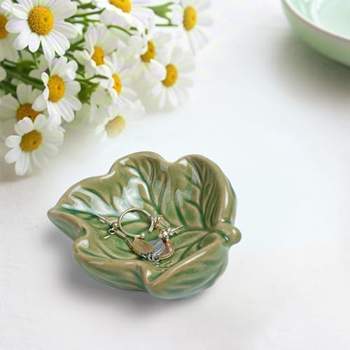 3.5' Green Cute Leave Ceramic Jewelry Tray for Dressing Table - Image 7