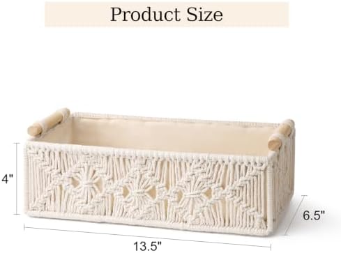 Mkono 1Pc Macrame Storage Basket, Boho Decor Toilet Paper Organizer, Ivory - Image 4