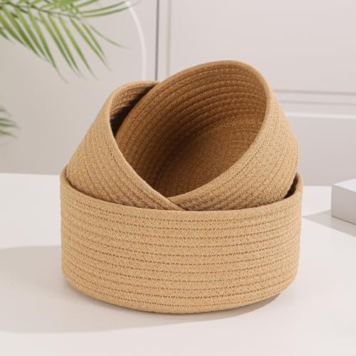 Small Basket Cotton Rope Woven Baskets for Organizing Cute Mini Tiny Baskets for Nursery Decorative Boho Round Storage Bathroom Organization Bin Open Storage Bins (Brown) - Image 4