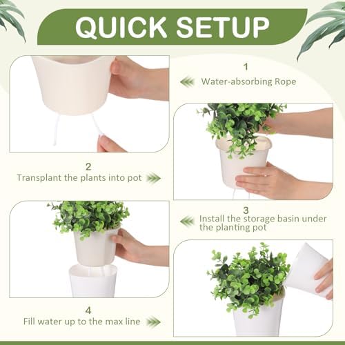 Ziliny 9 Pcs Self Watering Pots Plastic Plant 3 Sizes Flower Plant Pot with Inner White Flower Pots for Indoor House Plants Plastic Self Watering Pot for Herbs Flowers (Xs,S,M) - Image 4
