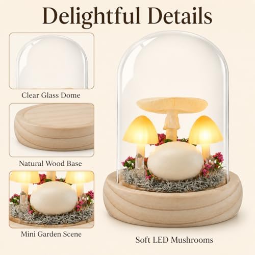 QUELIEN Mushroom Lamp,Light Up Mushroom in Glass Dome,Birthday Party Decorations,Unique Gifts for Women Mom Wife - Image 3