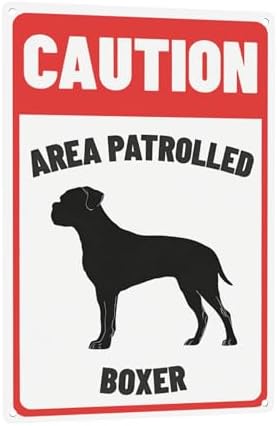 Caution Sign Area Patrolled Boxer Beware Of Dog Sign Aluminum Metal Tin Signs Door Sign Warning Sign For Fence Gate Yard Home Wall Decor 8x12 Inch by C-CHAIN
