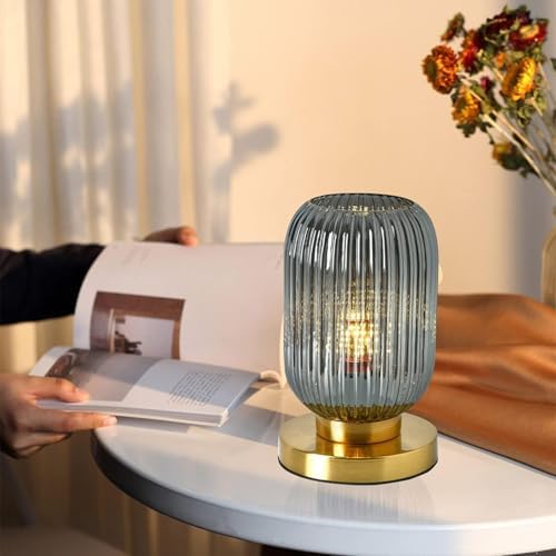 Globe Table Lamp, Mid Century Modern Table Lamp Vintage Gold Nightstand Lamp Set of 2 with Metal Base Grey Glass Desk Lamp Small Table Lamps for Bedroom Bedside Living Room Office - Image 2