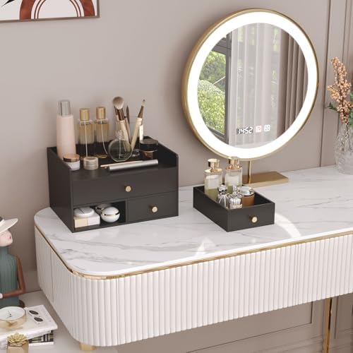 Bamboo Desk Organizer with Drawers,Wooden Desktop Storage (3 Drawers,Black) - Image 6