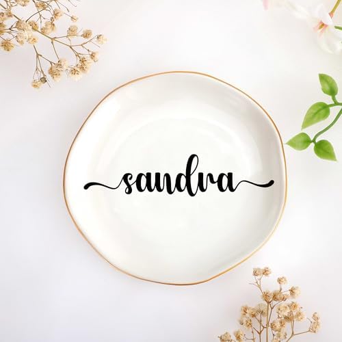 JoycuFF Sandra Personalized Name Jewelry Tray, Mothers Day Christmas Anniversary Engagement Birthday Gifts for Women Couples, Trinket Dish for Rings Earrings Necklaces Bracelets Keys by Joycuff