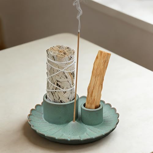Multifunction Incense and Candle Holder for Burning Sage, Palo Santo, Ceramic Incense Stick Holder for Palo Santo Burner, Sage Holder for Yoga, Meditation, and Energy Cleansing (Green) - Image 3