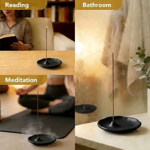 Minimalist Stone Sand Incense Holder – Handcrafted Modern Minimalist Incense Stick Holder for Meditation, Yoga, Aromatherapy Home, Office Decorative Burner (Black) - Image 6