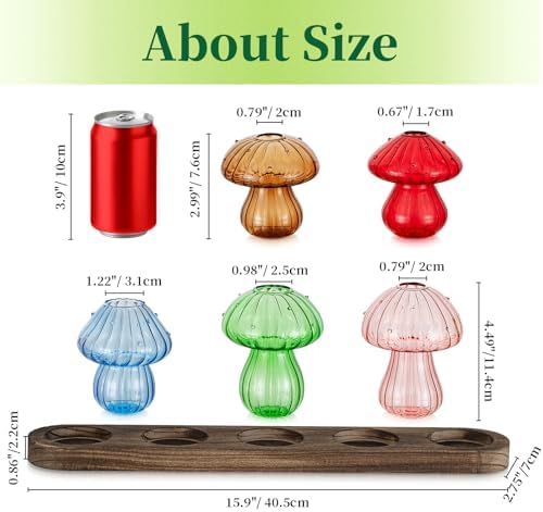 Hewory Plant Propagation Station: 5PCS Colored Mushroom Vase with Wood Tray - Image 5