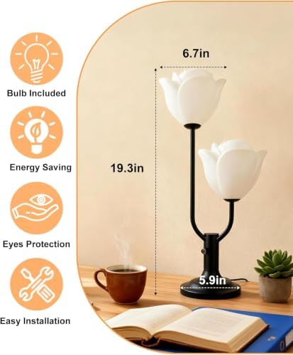 Lightdot Black Flower Table Lamp Dimmable Floral Modern Nightstand Lamp - Image 4