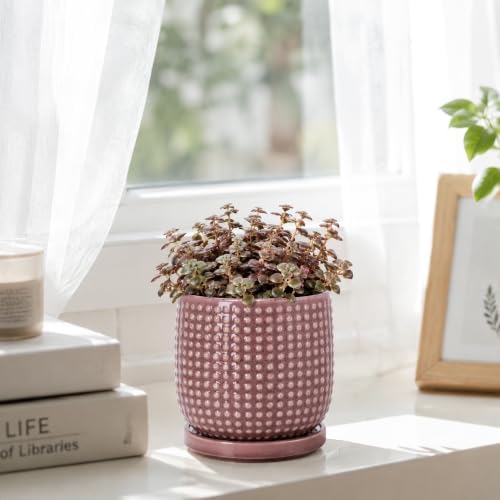 D'vine Dev Beaded Ceramic Pot with Saucer, 4 in, Blush Mauve, 27-C-Z-K - Image 6