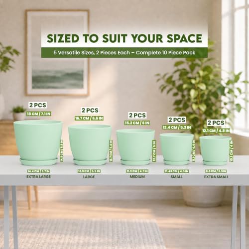 Plant Pots Indoor with Drainage, 10 Pack Multi-Size Planters Set, Aqua - Image 2
